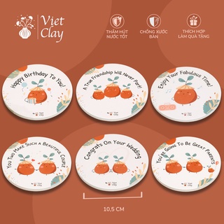 Đế Lót Ly, Miếng Lót Cốc Bằng Gốm Họa Tiết Độc Đáo Designed By Vietclay Thấm Nước Chịu Nhiệt Bằng Gốm (Có sẵn)