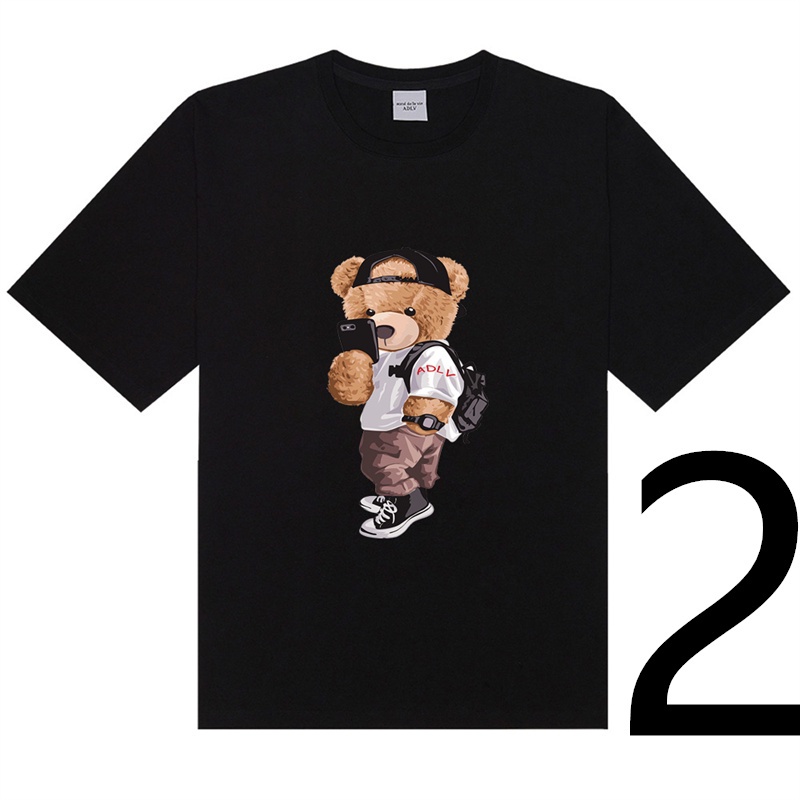 Áo thun ADLV vải cotton ngắn tay dáng rộng in hình gấu cổ điển phong cách unisex 7 màu tùy chọn