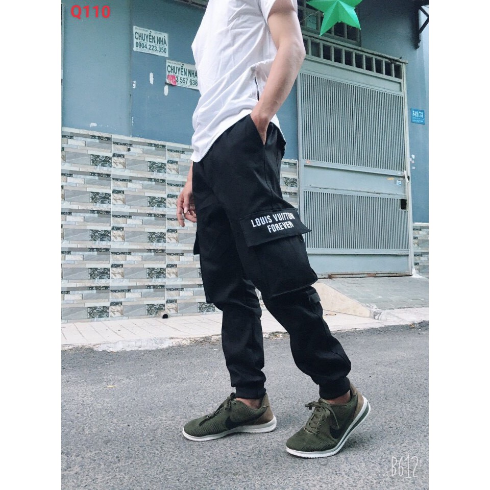 &lt; FREESHIP &gt; Quần jogger kaki túi hộp IN CHỮ co giãn mẫu mới ( 45 - 85 kg )