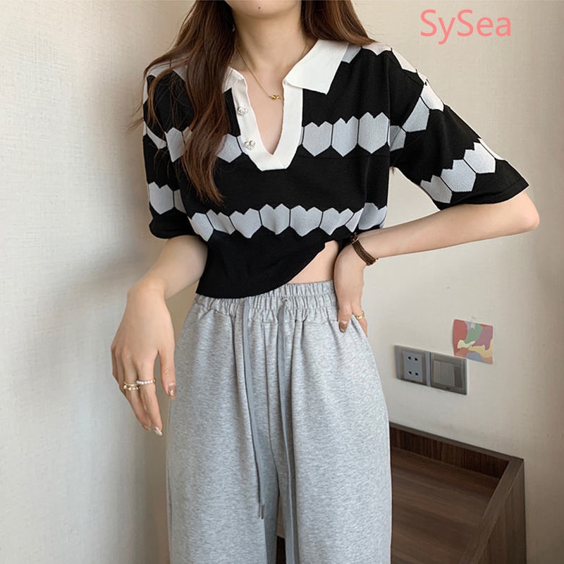 Áo Dệt Kim Cổ Polo Thời Trang Mùa Hè Hàn Quốc Cho Nữ