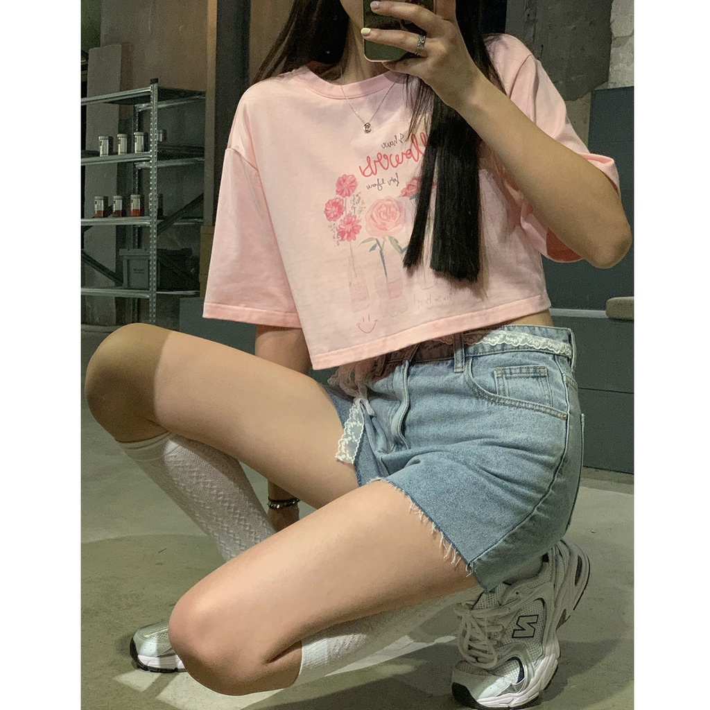 Áo Thun Lửng Tay Ngắn Dáng Rộng Phong Cách Hàn Quốc Thời Trang Cho Nữ