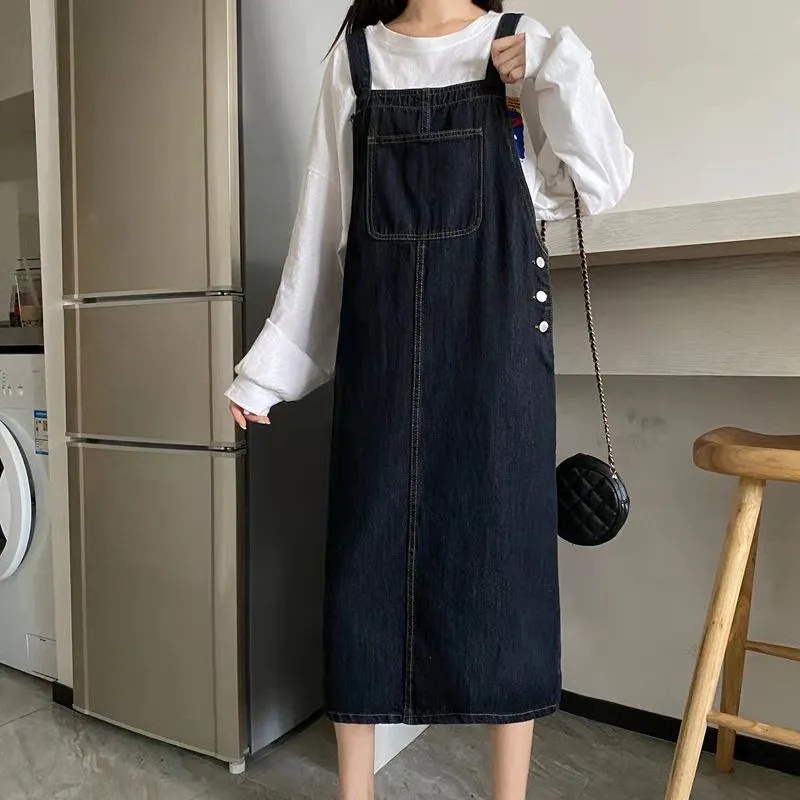 Đầm yếm denim SUXI dáng rộng phong cách Hàn Quốc thời trang mùa thu xinh xắn cho nữ