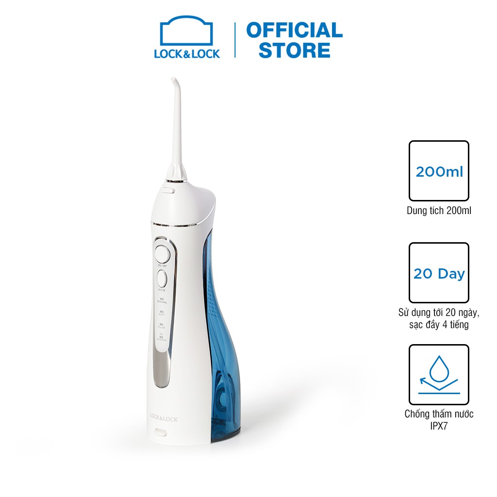 Máy tăm nước không dây Lock&Lock Cordless Oral Irrigator 200ml - Màu xanh - ENR156BLU