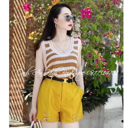 Áo len mỏng sọc ngang ba lỗ form rộng, Áo kiểu sát nách len AL7015 - NhiNhi Shop