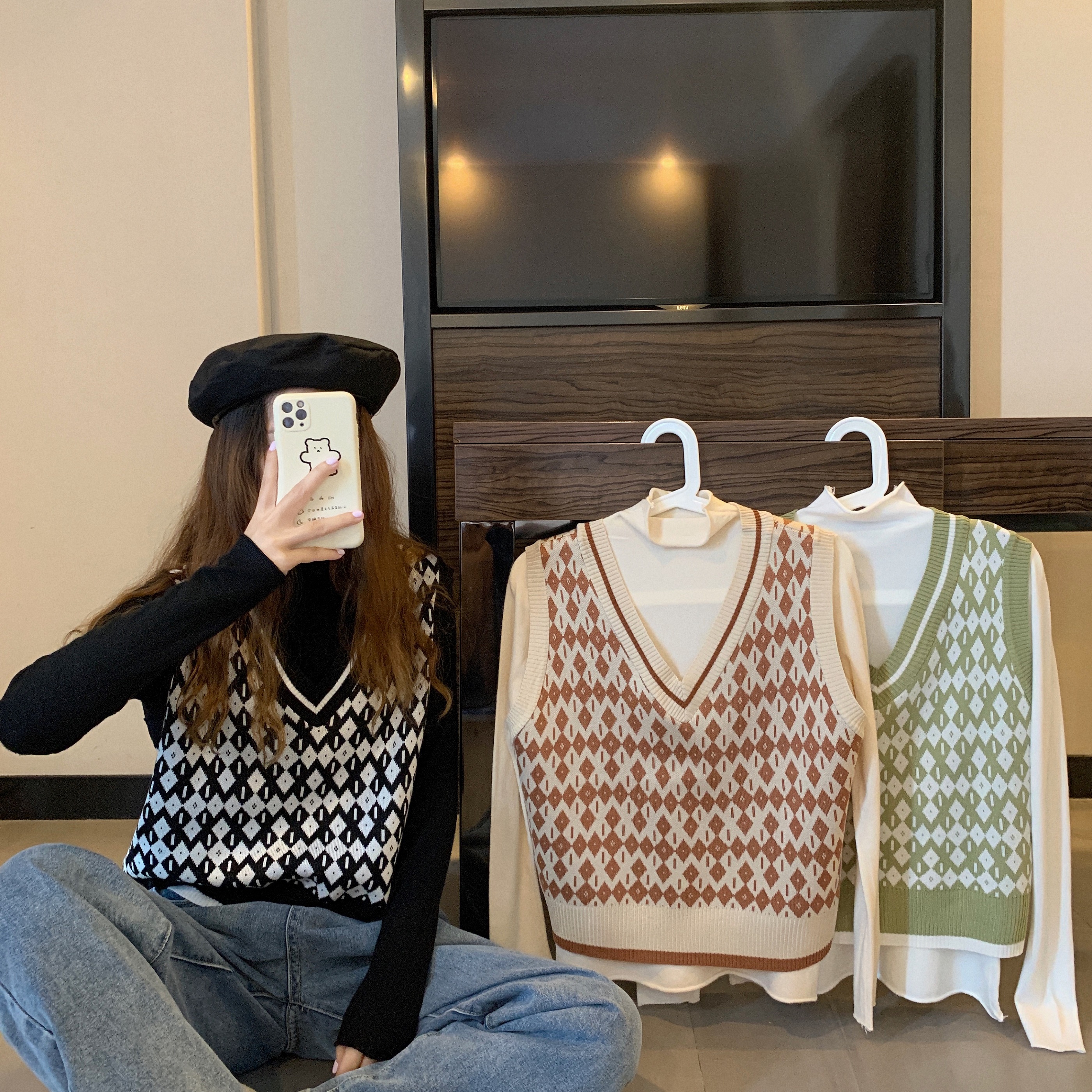 Áo Len Nữ Không Tay Cổ Chữ V Dáng Rộng Phong Cách Hàn Quốc | BigBuy360 - bigbuy360.vn