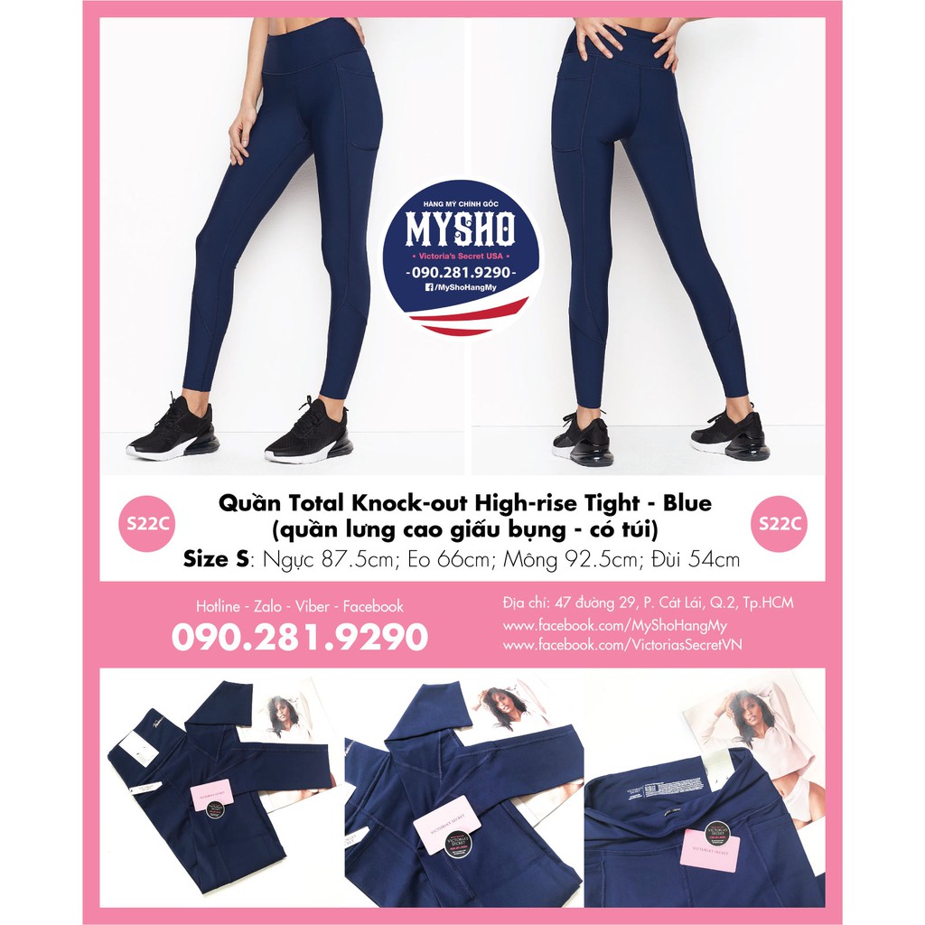(Size S 22) Quần xanh dương Total Knoout T.ht Sport, lưng cao - Hàng nhập Victoria's Secret USA