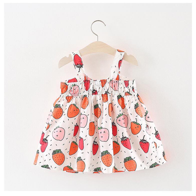 Đầm công chúa 2 dây dâu đỏ Mialy Kids cho bé gái (6-15Kg) - Vải mềm mịn, thoải mái cho bé