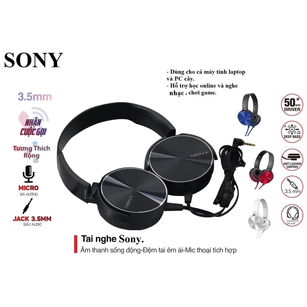 Tai nghe chụp tai EXTRA BASS có míc hỗ trợ học online và chơi game chính hãng dây 3.5mm chống đứt