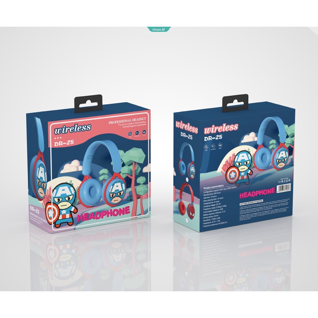 DISNEY Tai Nghe Bluetooth Không Dây Hình Marvel Captain America Spiderman Mickey Âm Thanh Nổi Dễ Thương Bảo Vệ Trẻ Em