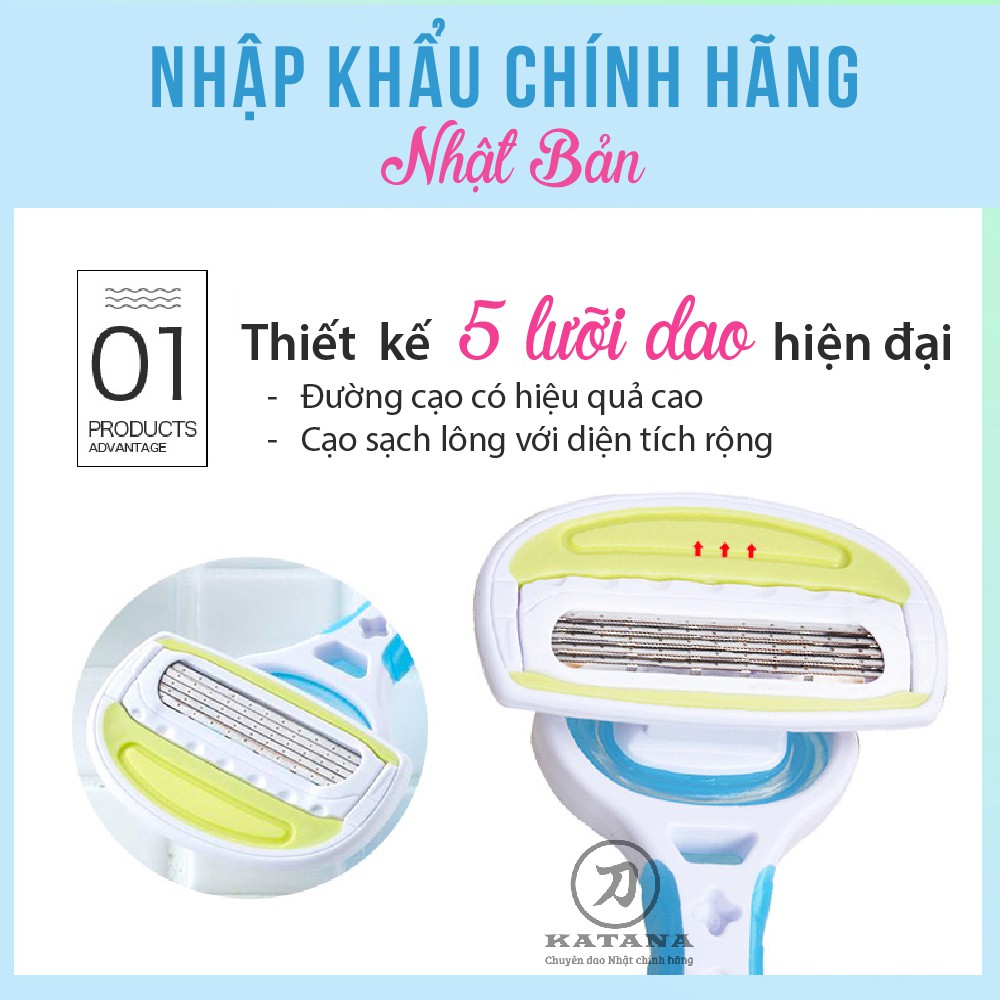 [CHÍNH HÃNG] Bộ 3 chiếc dao cạo lông cho nữ Nhật KAI Aquafit 5 Blade thép chống rỉ - BH 12 tháng 1 ĐỔI 1