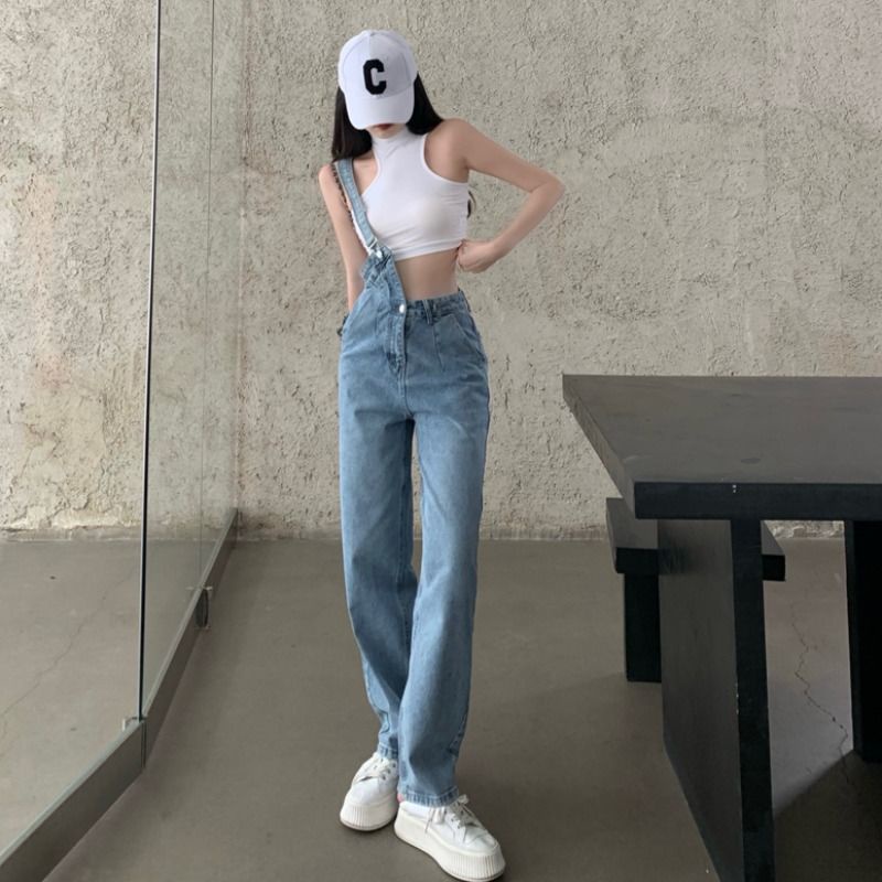 Quần Yếm Jean Siêu Mỏng Lưng Cao Dáng Rộng Phong Cách Mới