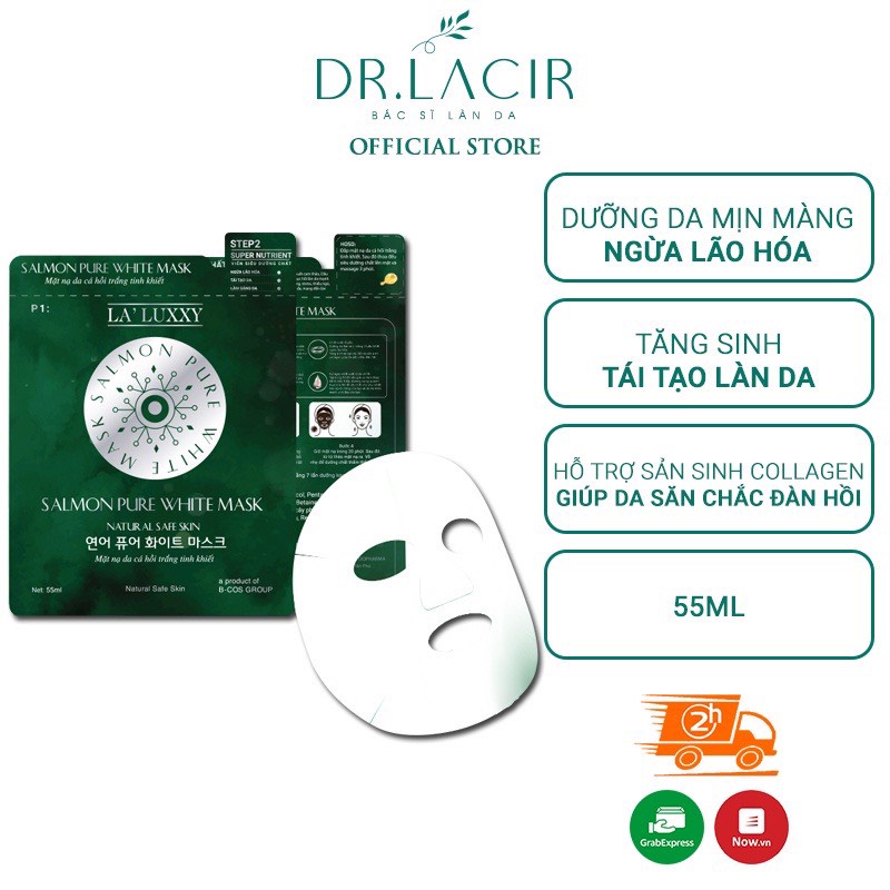 Mặt Nạ Da Cá Hồi La'Luxxy Drlacir,Hộp 3 miếng -Giúp cấp ẩm,làm sáng da,chống lão hoá,giúp da săn chắc đàn hồi