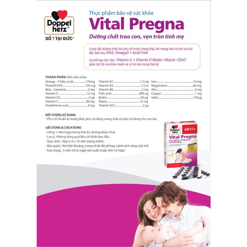 [ Chính hãng] Vital Pregna - Vitamin Tổng Hợp Cho Bà Bầu, DHA Bầu, Omega 3, Acid Folic, Sắt,vitamin tổng hợp