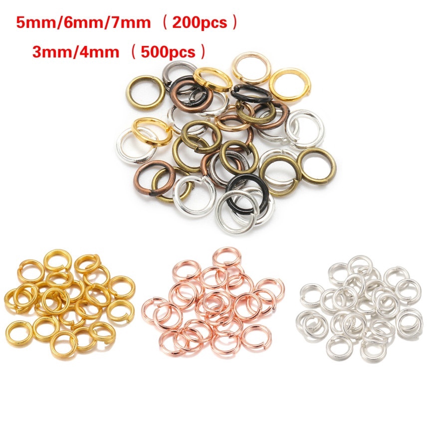 Set 200 / 500 Vòng Kim Loại 3-7mm Làm Đồ Trang Sức Thủ Công