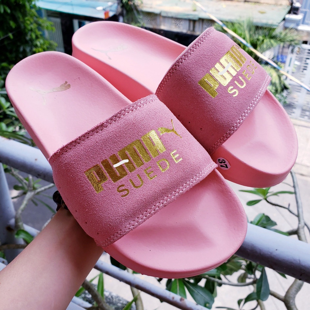 Dép 𝐌𝐋𝐁 𝙋𝙐𝙈𝘼 da lộn chữ dập nổi êm chân