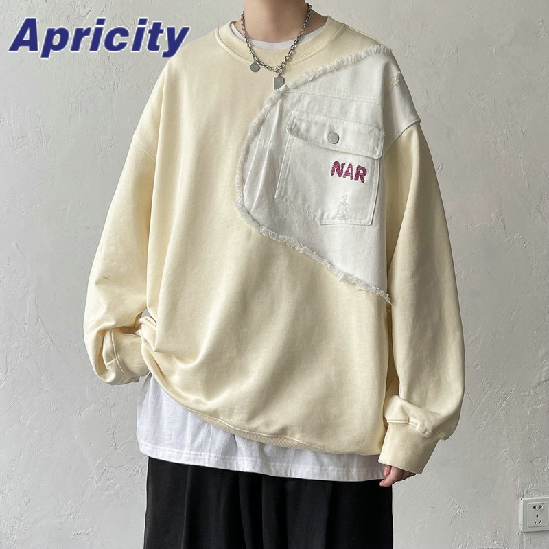 Áo sweater Cổ Tròn Lót Nhung Dáng Rộng Phong Cách Đường Phố Hong Kong Thời Trang Cho Nam