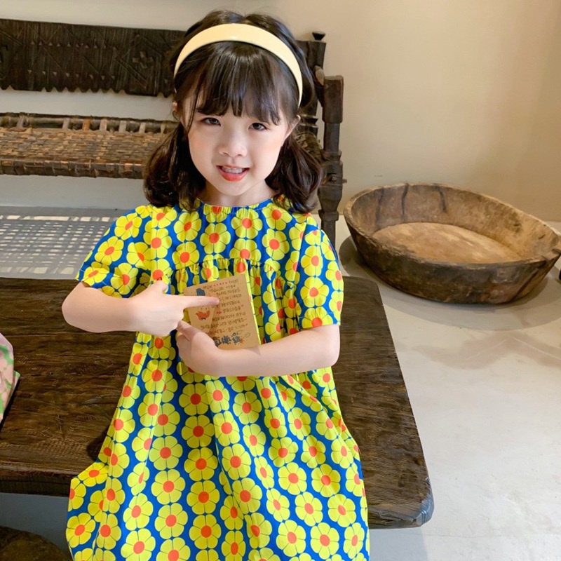 Đầm công chúa form dài cổ tròn in hoa phong cách Hàn Quốc thời trang hè cho bé gái 3-8t