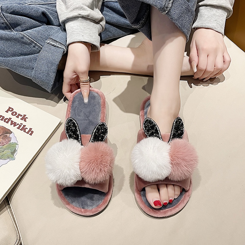 Dép bông đế bằng phối màu thời trang Hàn Quốc cho nữ