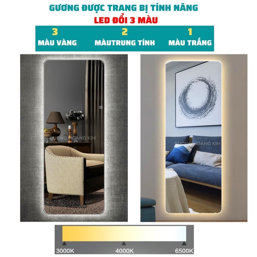 gương soi toàn thân treo tường, gương toàn thân có đèn led cảm ứng hình bo cạnh kích thước 60x170cm guonghoangkim HK1010