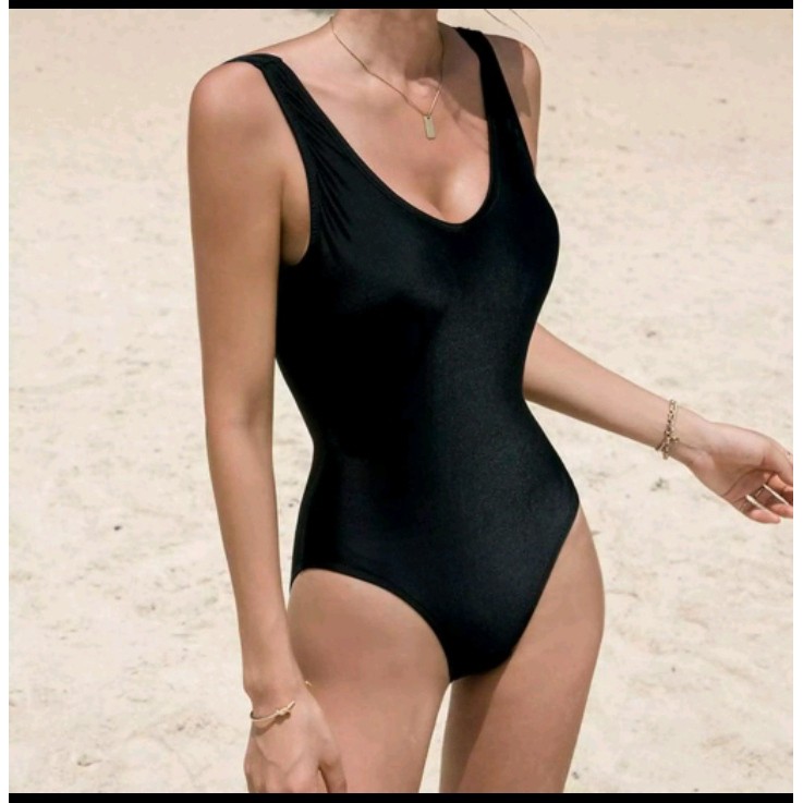 Bikini đồ bơi nữ đi biển liền thân khoét lưng màu đen VATIXA BKN79