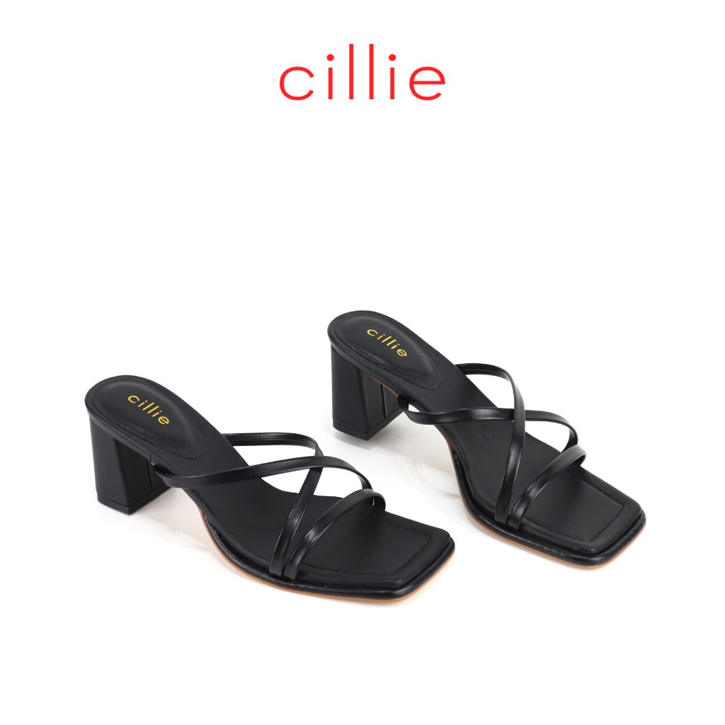 Guốc nữ mũi vuông quai mảnh dây chéo cao cấp thời trang phong cách Hàn Quốc cao 6cm Cillie 1073