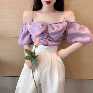 Áo Kiểu Voan Trễ Vai Hot Trend Nơ Bảng Bự Mặc Được Hai Kiểu Dễ Thương TTSA0663