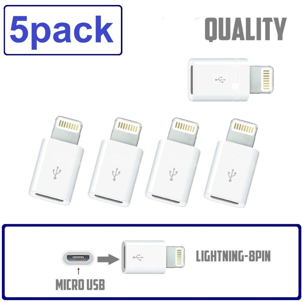 Set 5 đầu chuyển đổi micro USB sang lighting cho iPhone X/8/7/6 iPad Air Mini iPod