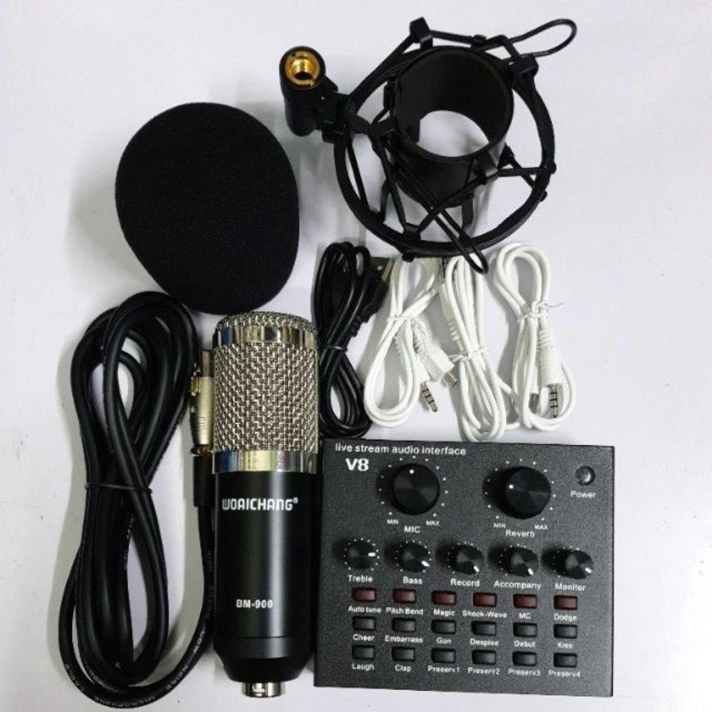 Combo bộ Mic Thu Âm Bm900 + Sound card V8 Hát Karaoke,Livestream online cực hay