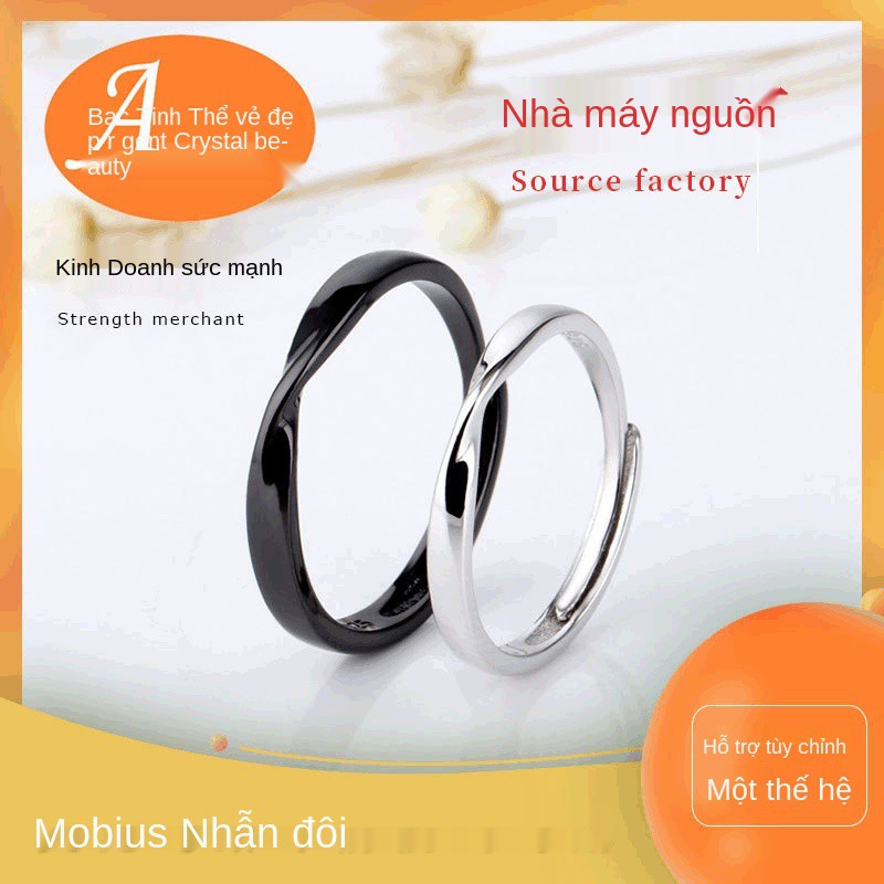 s925 nhẫn bạc sterling Mobius cặp nam nữ retro mở xưởng sản xuất hàn quốc bán hàng trực tiếp