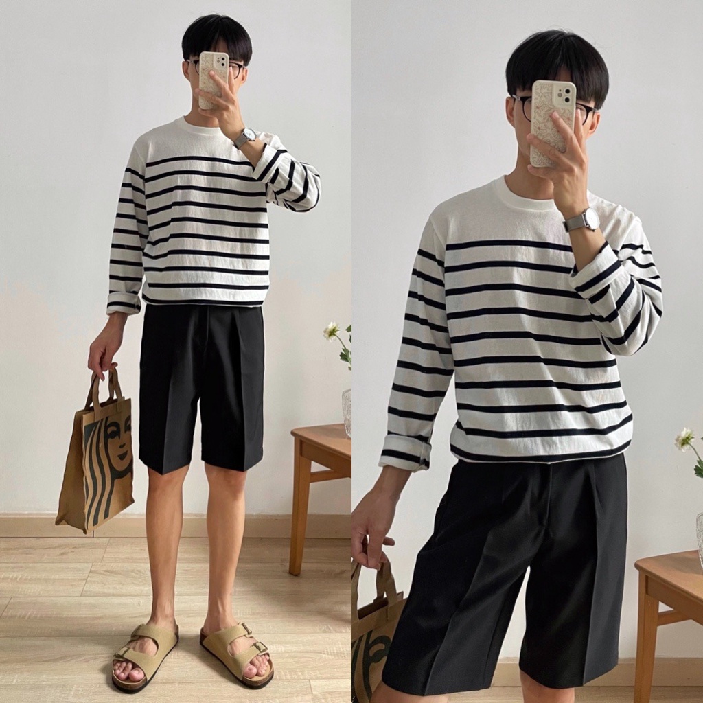 NOBITA HOME - Áo thun tay dài nam kẻ sọc dệt cotton 100% thoáng mát CHESHAM