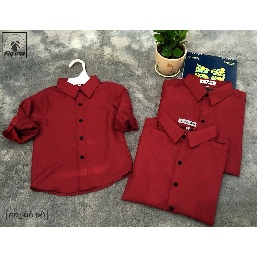 Set Áo Sơ Mi Gia Đình FIGTREE Màu Đỏ Đô Rực Rỡ