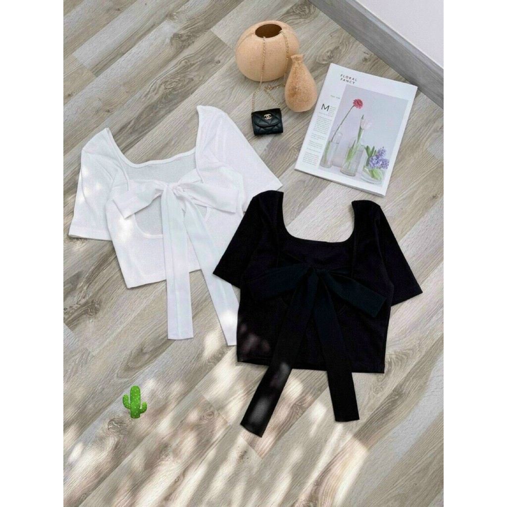 💖💖Áo Croptop thắt nơ sau lưng siêu sexy🌵Kèm hình thật [hình mẫu hot]🌵 tay ngắn vải mềm, co giãn, đẹp | BigBuy360 - bigbuy360.vn