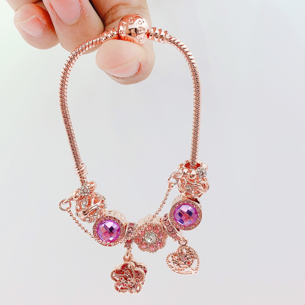 Vòng tay lắc tay nữ bông hoa đẹp nhất hợp kim mạ bạc xi hồng sang chảnh đủ size 16 - 20 cm mã ST04567