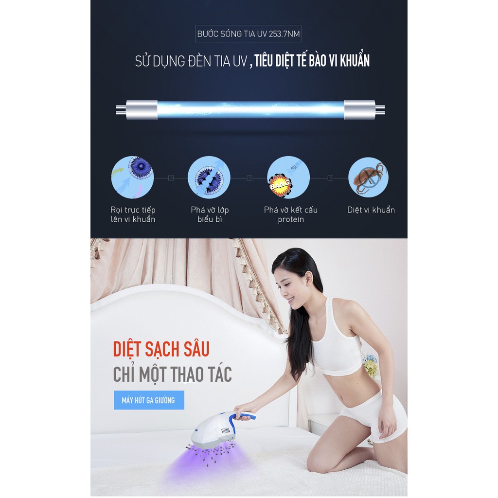 Máy hút bụi giường nệm diệt khuẩn tia UV Green Cook - BH chính hãng 12 tháng | BigBuy360 - bigbuy360.vn