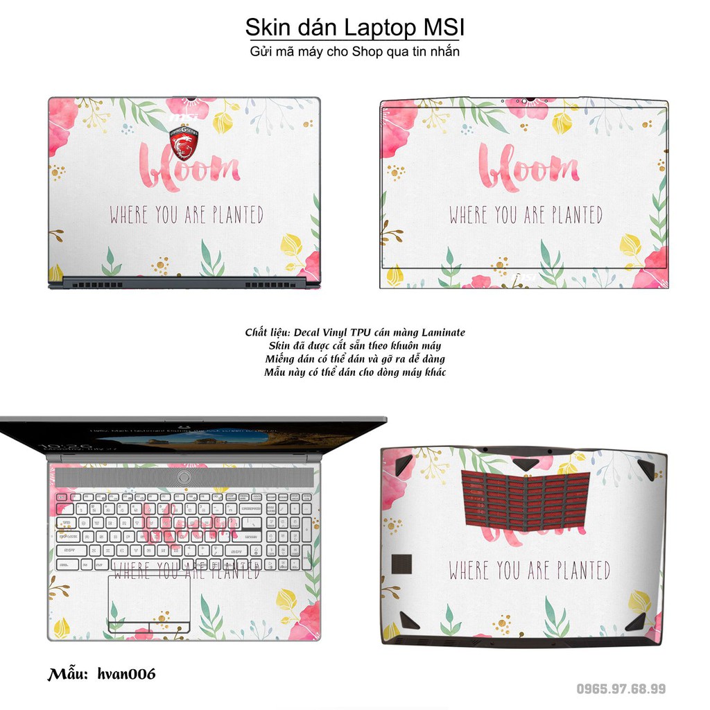 Skin dán Laptop MSI in hình Hoa văn (inbox mã máy cho Shop)