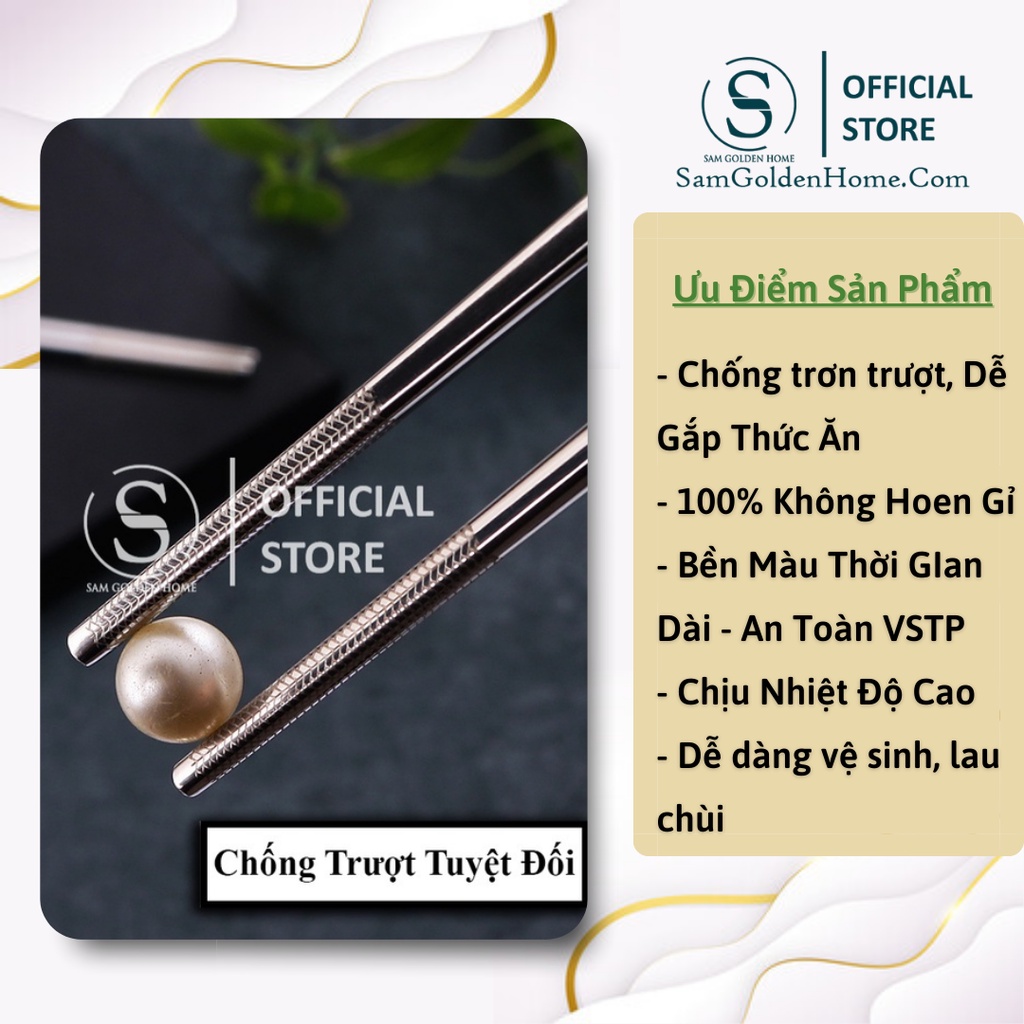 Đũa Inox 304 hàn quốc chống trơn trượt cao cấp mạ vàng mạ bạc titanium sang trọng siêu bền