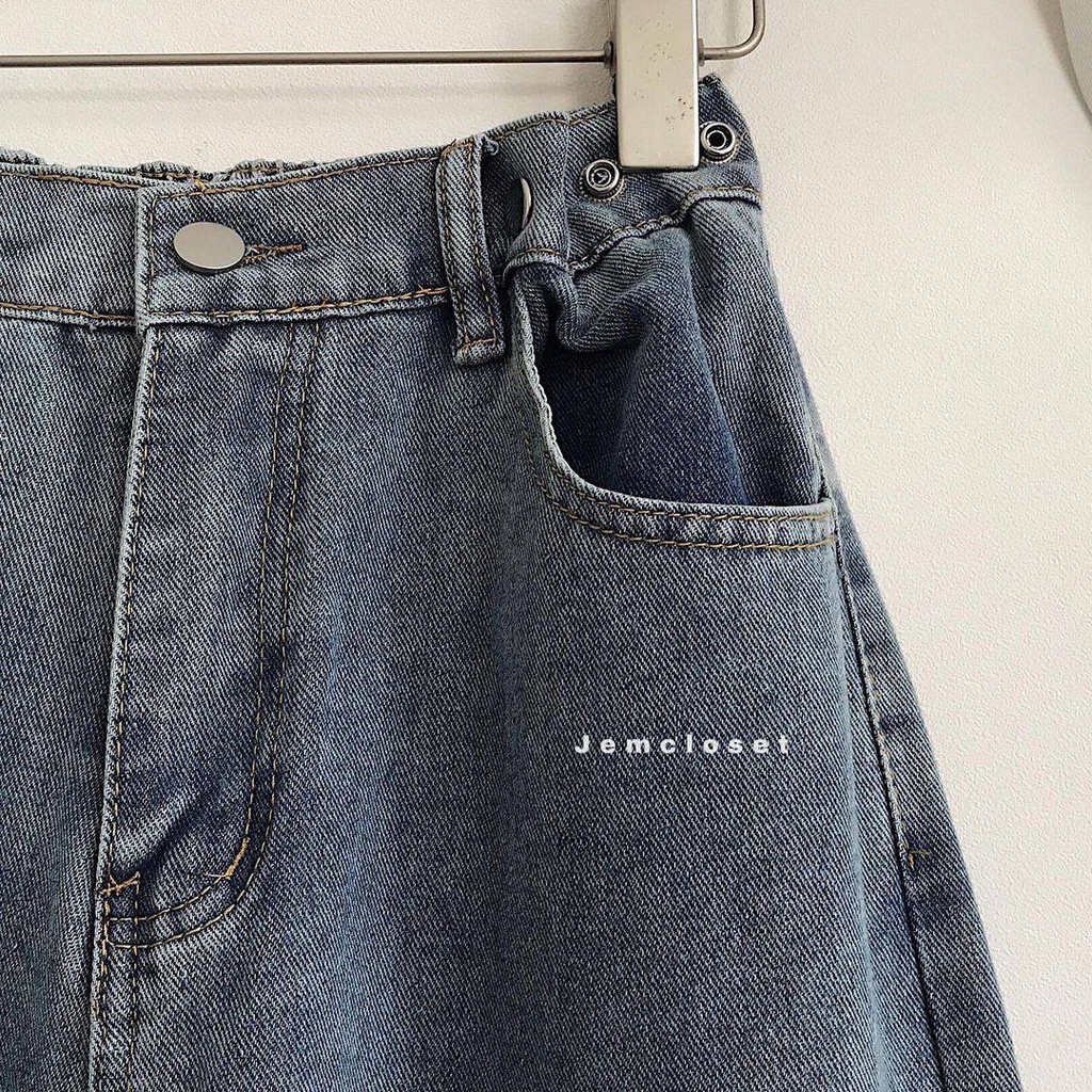 Quần Jean Lưng Cao Nữ JEMCLOSET Ống Suông Thiết Kế From Rộng Có Nút Bấm - 2274 JEMCLOSET