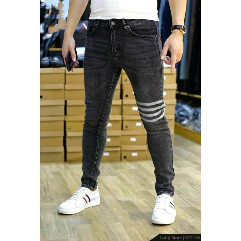 🔥HÀNG SIÊU CẤP🔥 Quần jean, quần bò nam đen sọc trắng rách gối thời trang Hàn Quốc chất jean cao cấp không bai màu