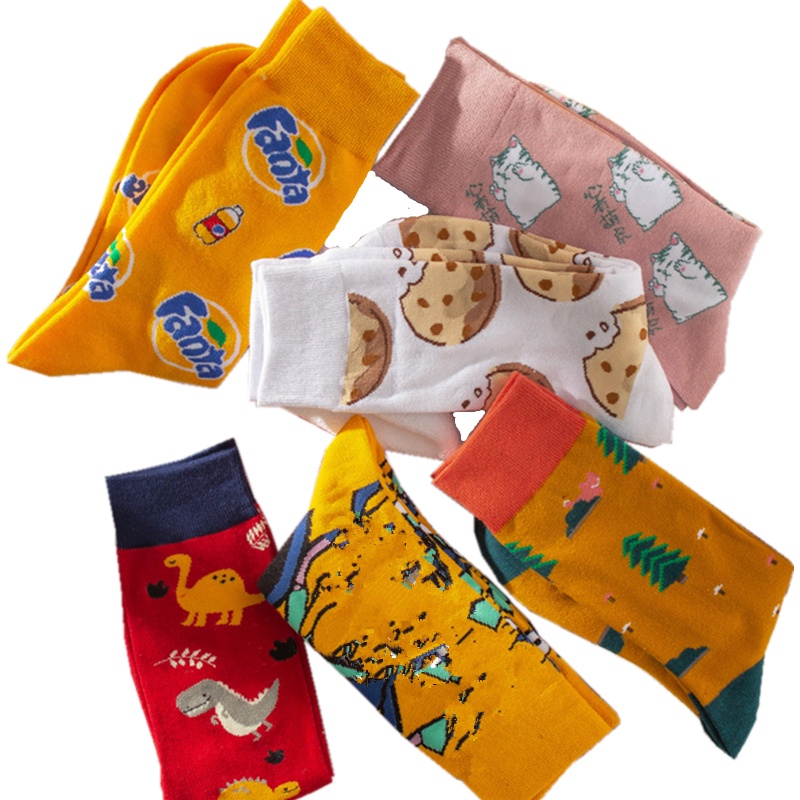 WAFNHA D264 Vớ Cotton Cổ Cao In Họa Tiết Nhân Vật Hoạt Hình Dễ Thương Thời Trang Cho Nam Và Nữ