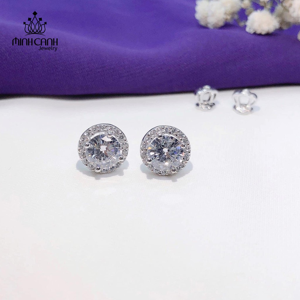Khuyên Tai Bạc Nữ Dạng Viền Tròn Đính Đá - Minh Canh Jewelry