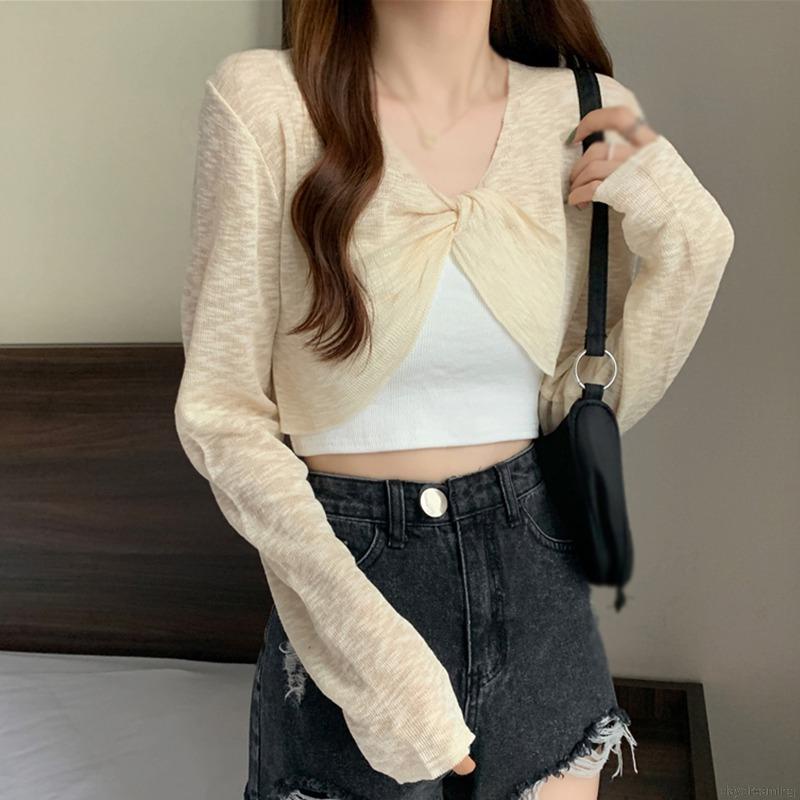 Áo Croptop Cổ Chữ V Thiết Kế Đan Chéo Thời Trang Cho Nữ