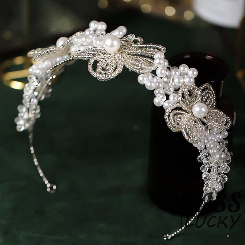 Cài tóc đính hoa và ngọc trai nhân tạo đơn giản xinh xắn cho nữ