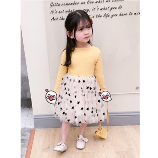 Váy dài tay chân váy sao cho bé gái