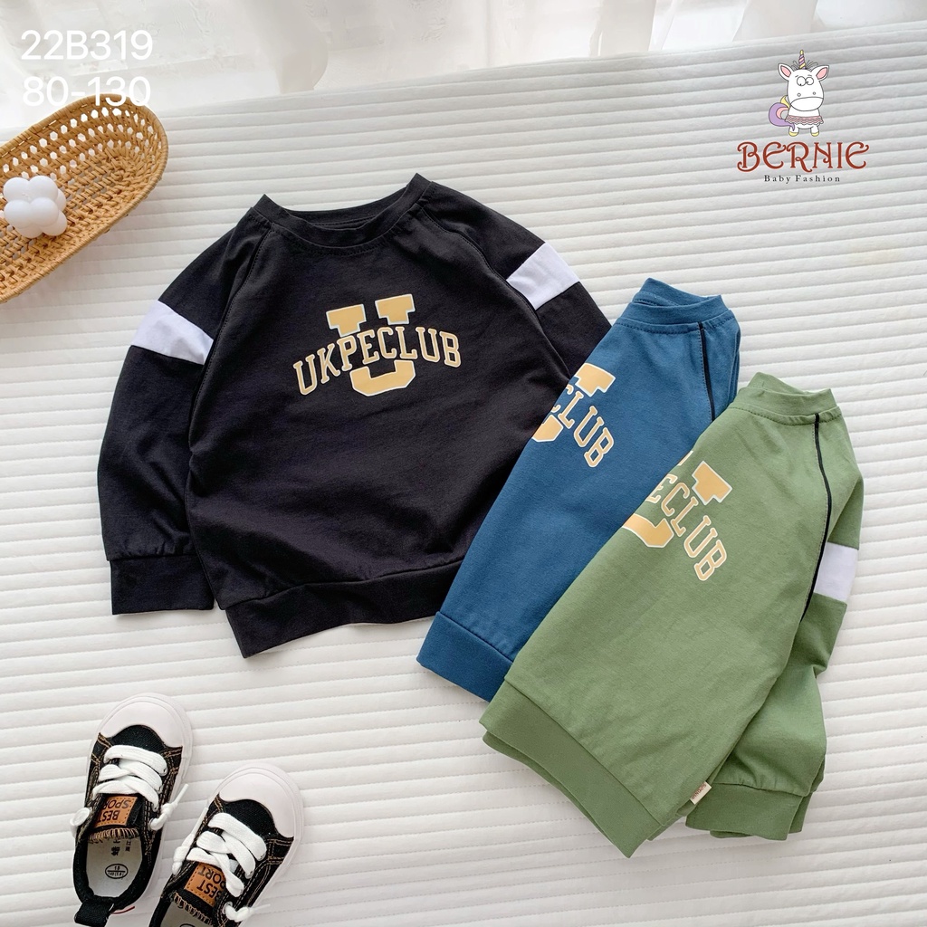 Bộ bé trai phối tay giáp lăng hoạ tiết Ukpeclub, chất liệu cotton mềm xịn sò ấm áp