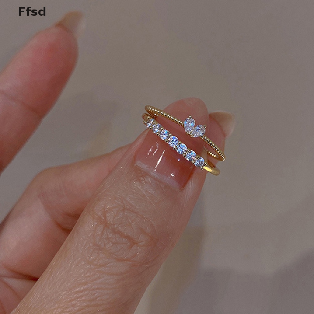 {Ffsd} Nhẫn Đính Hôn Nữ Đính Đá Pha Lê Hình Trái Tim Màu Vàng Sang Trọng Thích Hợp Dự Tiệc Cưới