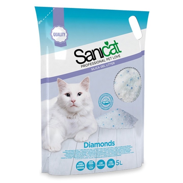 Cát vệ sinh thủy tinh cho mèo SaniCat Diamonds 5L không mùi 2.3kg