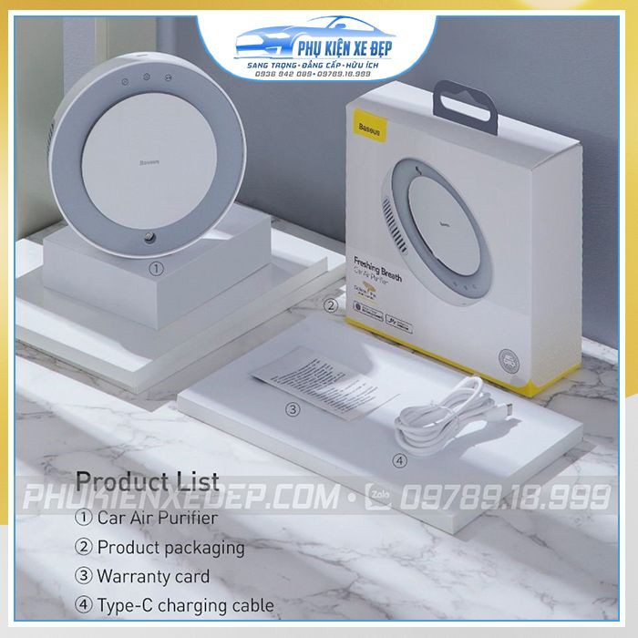 Máy lọc không khí trên ô tô xe hơi CAO CẤPtích hợp phun sương ô tô Baseus|Thiết kế hình đĩa bay độc đáo và sang trọng