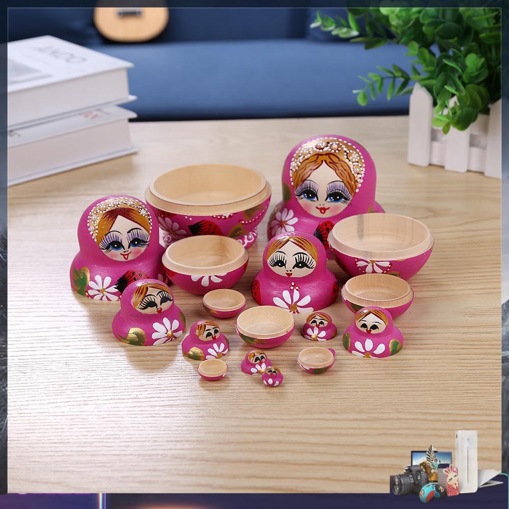 Set 10 búp bê Nga bằng gỗ sáng tạo họa tiết xinh xắn nhiều kích cỡ