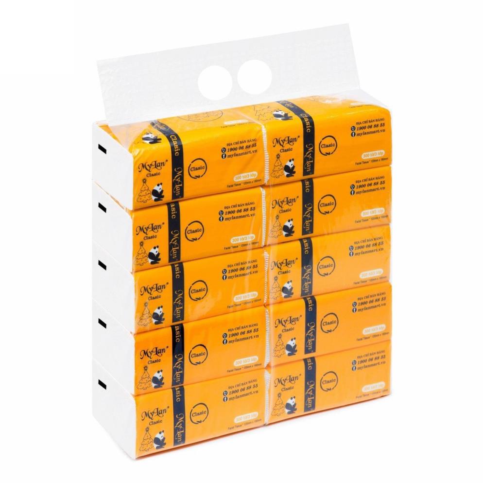 Giấy ăn gấu trúc 3 lớp siêu dai MyLan siêu mềm mịn không tan trong nước 300 tờ/gói, 1 xách 10 gói