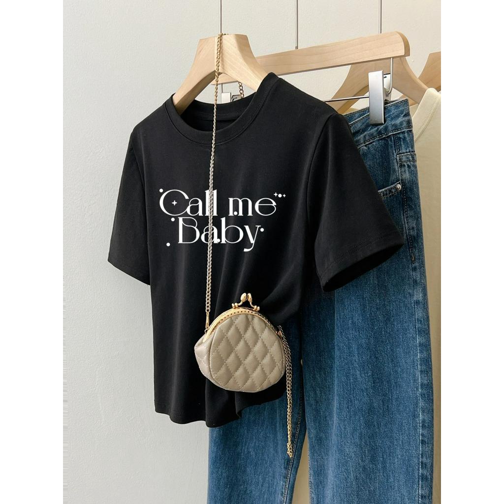 66127 Áo Thun Đen Ngắn Tay In Hoạt Hình Dễ Thương